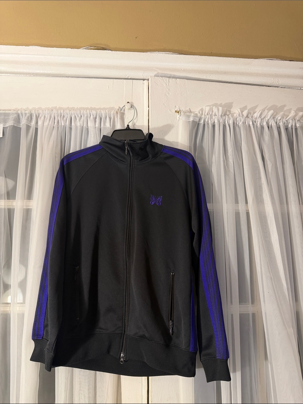 Needles Track Jacket Men’s Medium Black Purple Stripes Butterfly Logo Japan - Picture 3 of 10